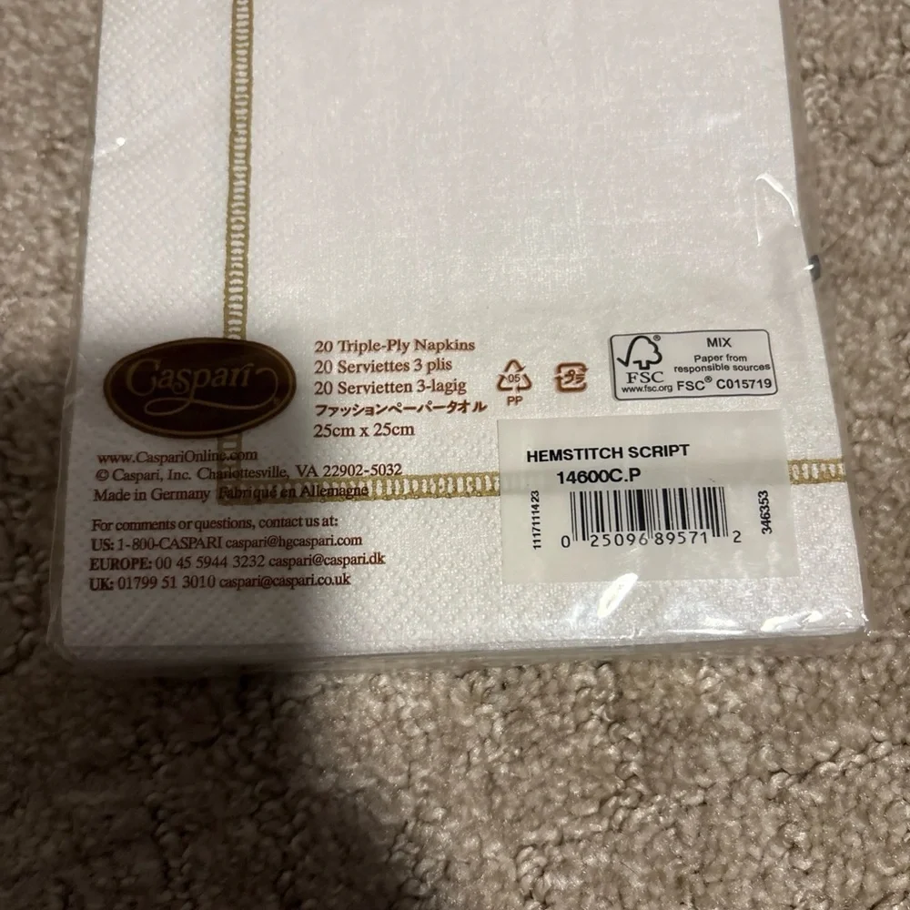 Caspari Hemstitch Script Letter P 20 Triple Ply Napkins 25cmx25cm